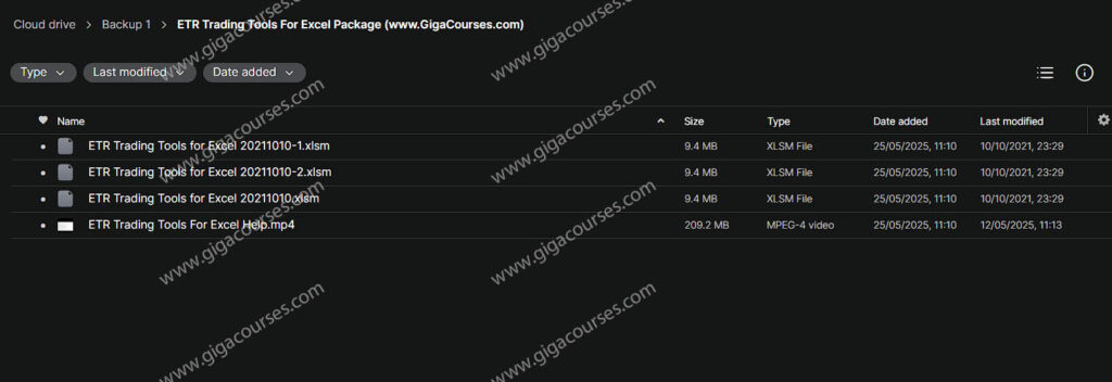 ETR Trading Tools For Excel Package